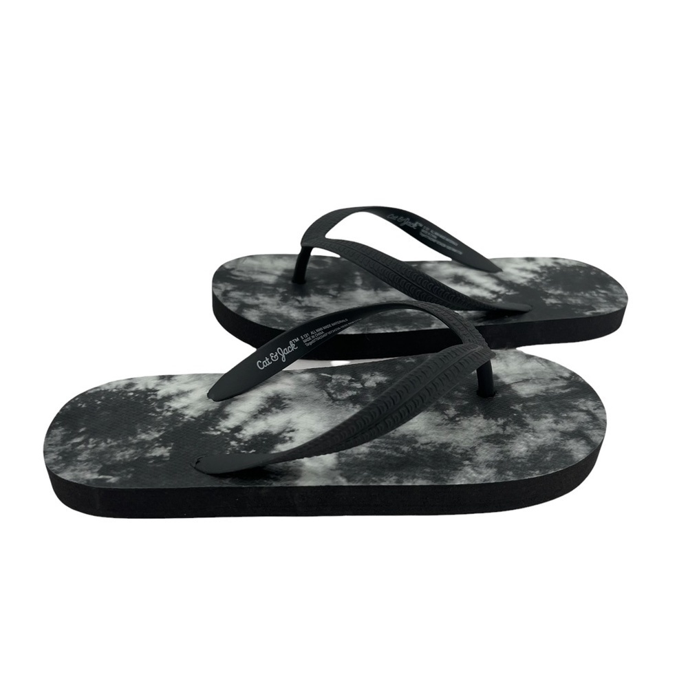 Cat & Jack Black Tie Dye T-Strap Summer Flip Flop Sandals Size Small Kid's